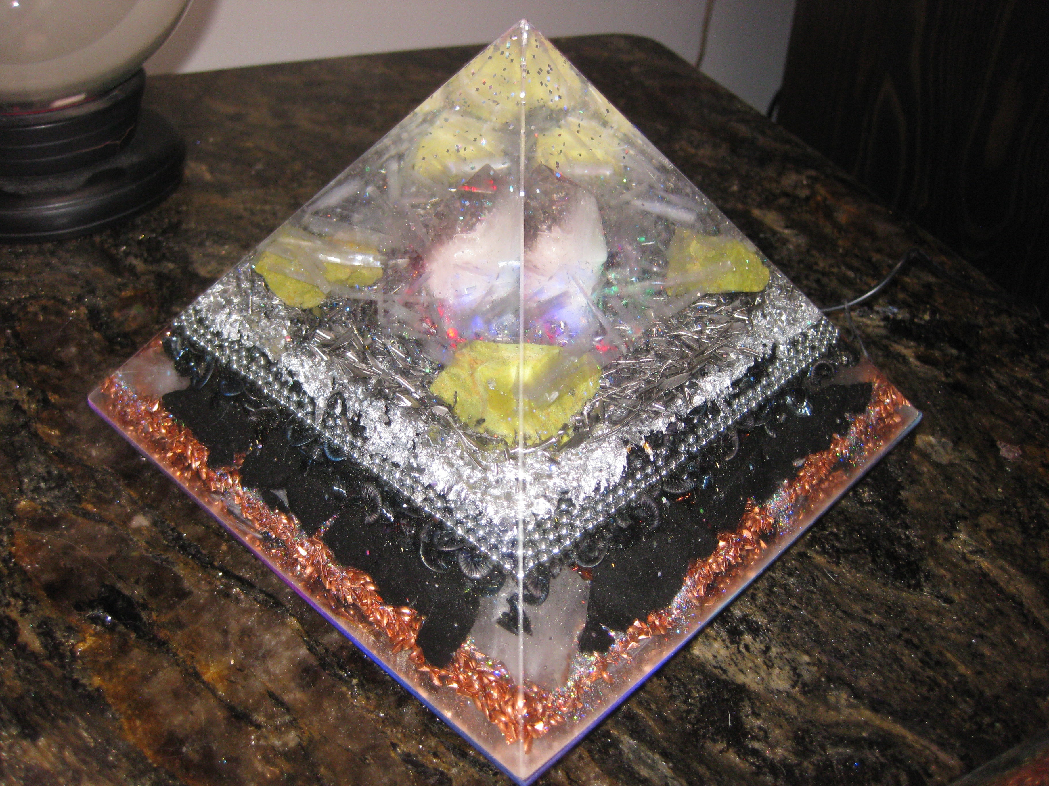 9"  Orgonite Pyramid w/ base light  #6